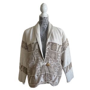 Vintage Southwestern Aztec Print Jacket White Beige